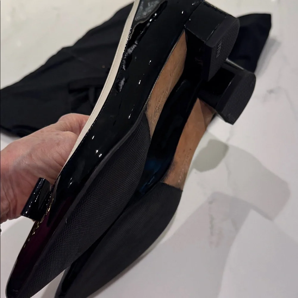 kate spade Black Patent Pointed Toe Bow Flats with Gold Accent - Picture 11 of 12